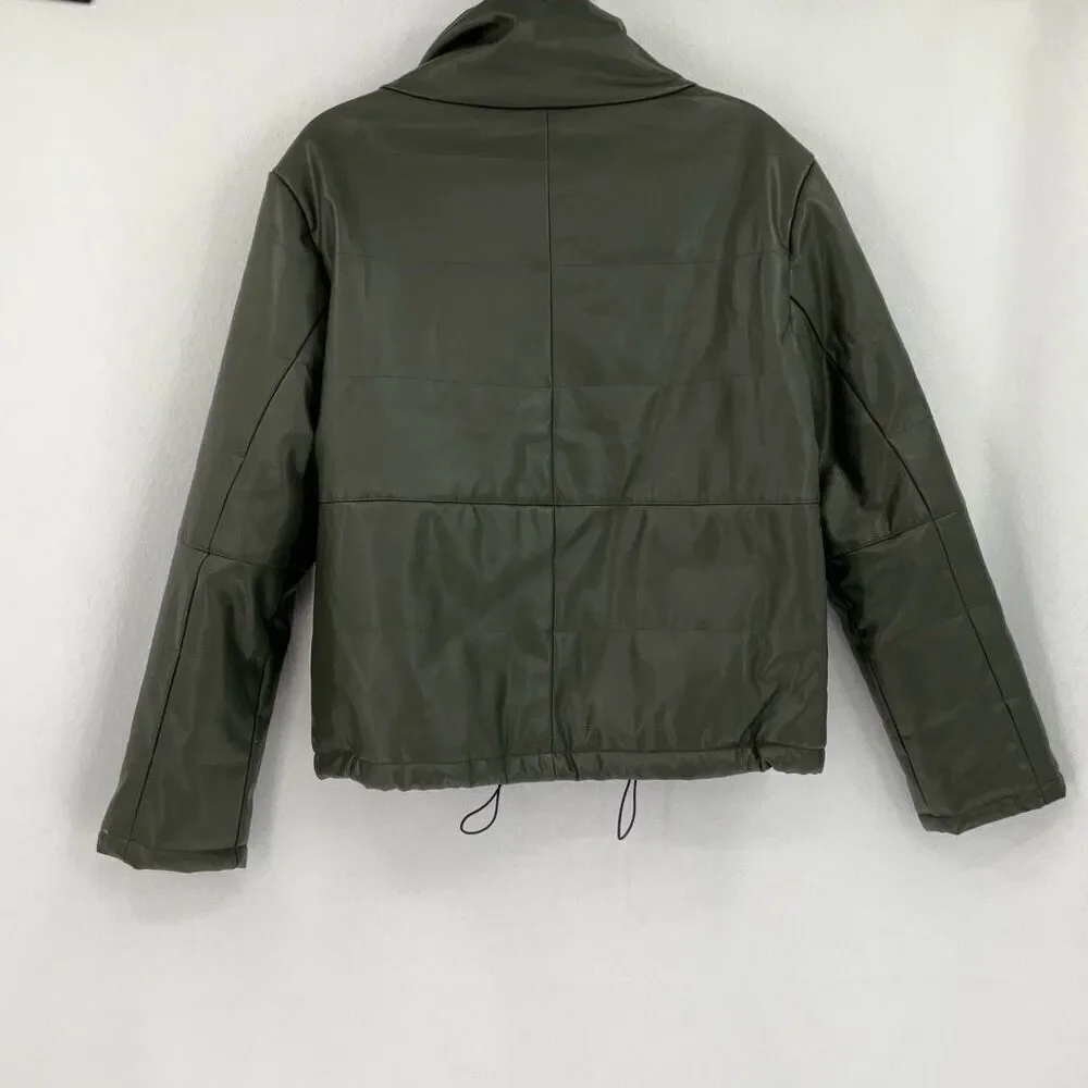 Pomander Place Olive Green Tuckernuck Faux Leather Puffer Coat Jacket Size Small - Picture 6 of 10